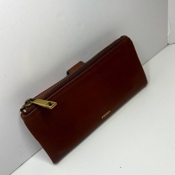 Fossil Lainie Brown Crossgrain Leather Organizer Credit Card Snap Clutch Wallet - Picture 12 of 15